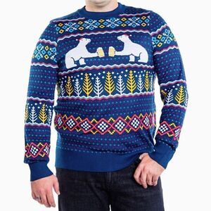 Tipsy Elves Men's Blue Polar Bear Party Ugly Christmas Sweater Medium